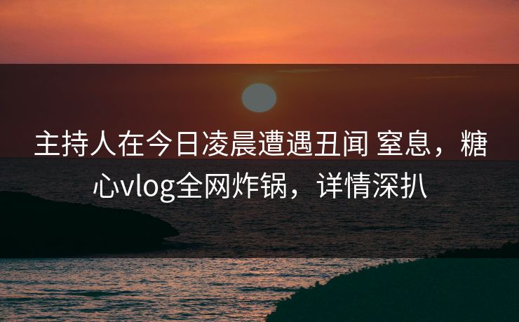 主持人在今日凌晨遭遇丑闻 窒息，糖心vlog全网炸锅，详情深扒