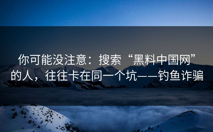 你可能没注意：搜索“黑料中国网”的人，往往卡在同一个坑——钓鱼诈骗
