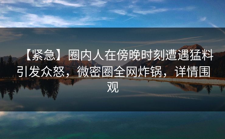 【紧急】圈内人在傍晚时刻遭遇猛料引发众怒，微密圈全网炸锅，详情围观